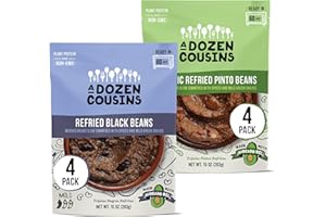A DOZEN COUSINS MEALS A Dozen Cousins Seasoned Refried Beans - Microwave Meals Vegan Black Beans and Pinto Beans - Non-GMO Prepared Meals Ready to Eat Made with Avocado Oil (Variety 8 Pack)