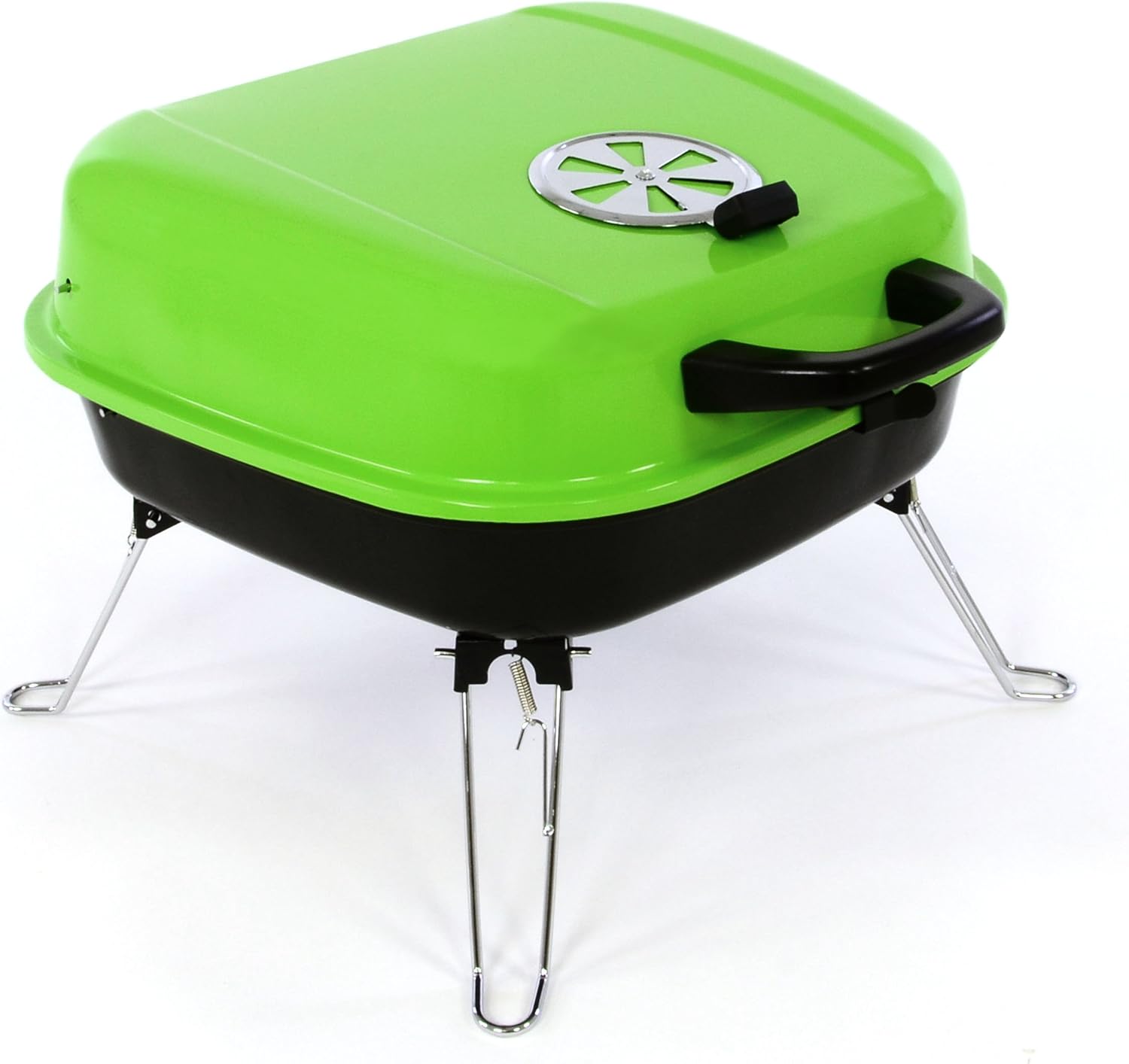 Nexos Mini Koffer-Grill Holzkohlegrill für Garten Terrasse Camping Festival Picknick Party BBQ Barbecue ca. 34 x 36 cm Grillfläche grün