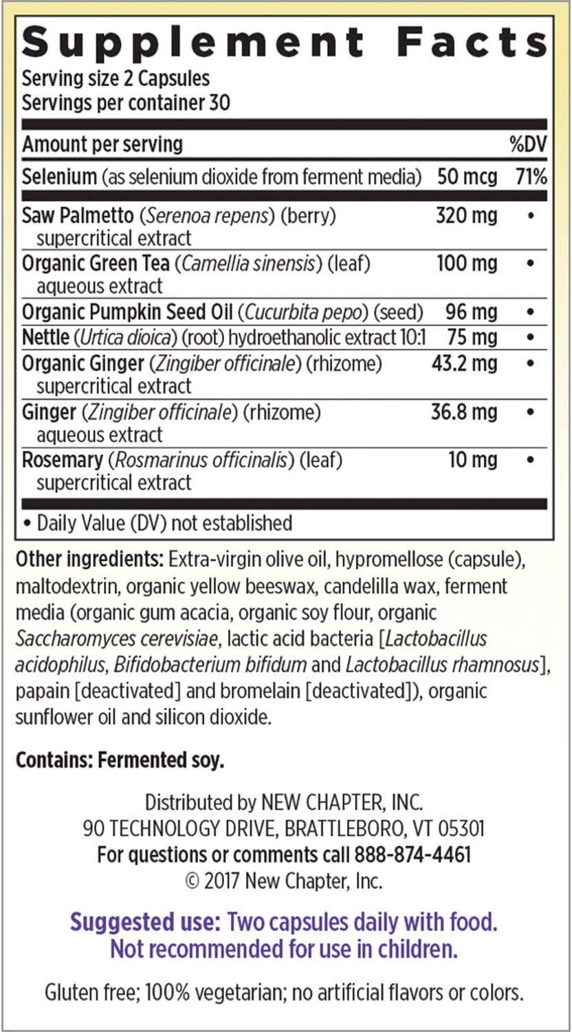 New Chapter Prostate Supplement - Prostate 5LX with Saw Palmetto + Selenium for Prostate Health - 60 ct Vegetarian Capsule: Health & Personal Care