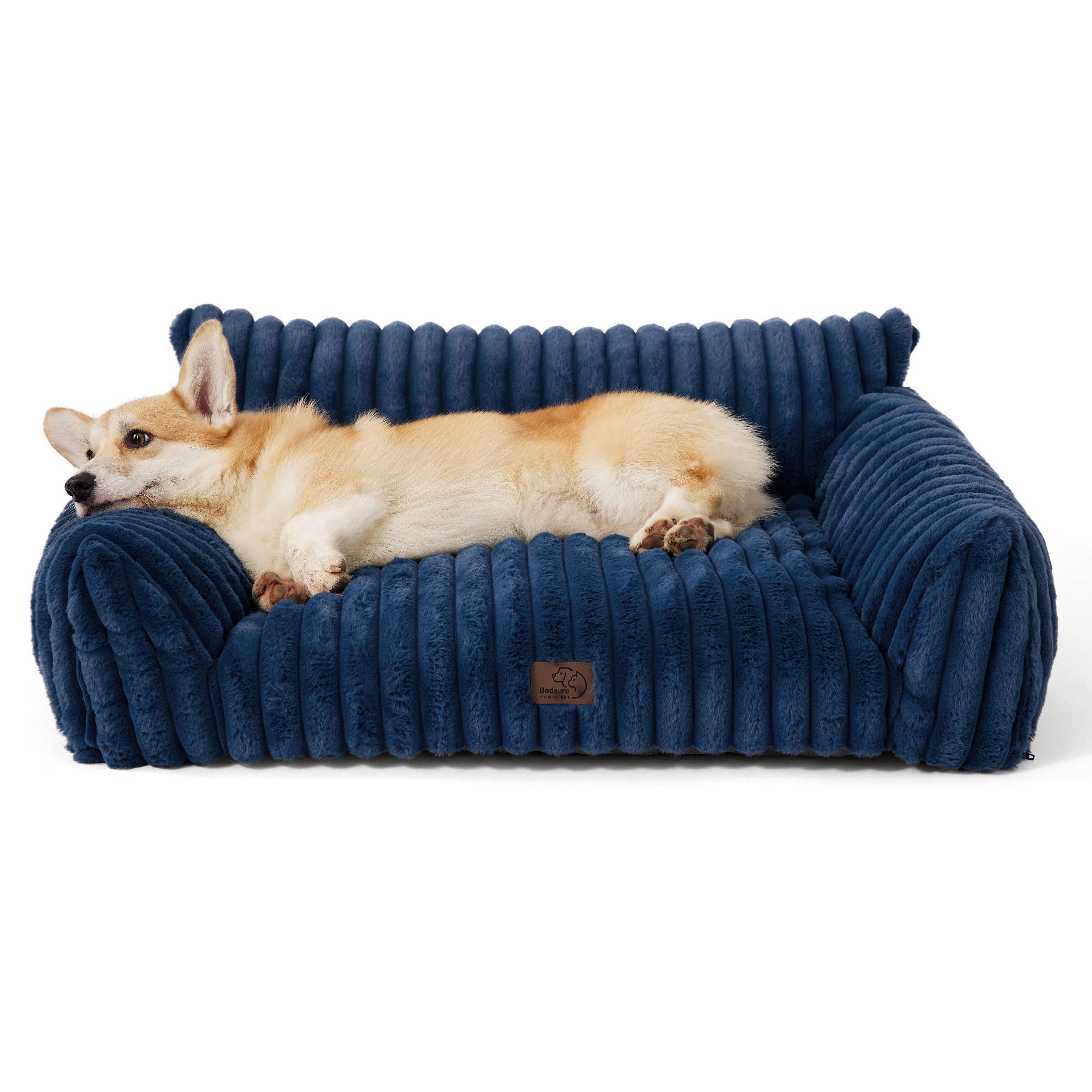 Photo 1 of Bedsure Cute Dog Couch for Pets - Fluffy Dog Sofa with Premium Soft Corduroy Fleece, Pet Couch Bed with Washable Cover, Supportive Pet Sofa Bed for Medium Large Dogs, 36inch, Night Blue