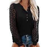 siliteelon Womens Long Sleeve Lace Tops Henley Shirts Eyelet Dressy Casual Blouses 2026 Fall Clothes Business Work Tunics