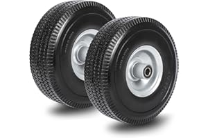 Taifa 2 PCS 10" Solid Flat Free 4.10/3.50-4 Rubber Tires and Wheels Replacement with 5/8'' Bearing and 2.2'' Offset Hub, Air less Wheel for Wheelbarrow/Wagon/Trolley/Garden Utility/Lawn Mowers/etc.