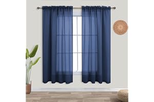 KOUFALL Navy Blue Sheer Curtains 63 Inch Length for Living Room 2 Panels Set,Kids Curtains for Bedroom Boys Room,Dark Blue