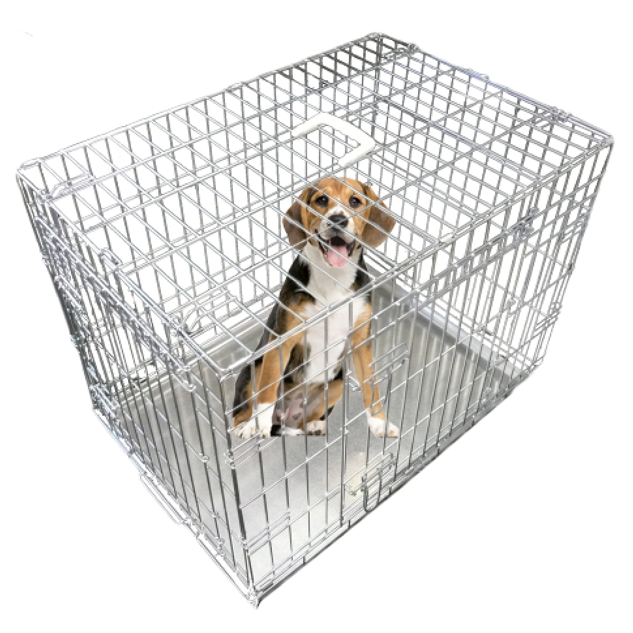 Ellie-Bo Silver Standard XL 42-inch Folding 2-Door Dog Cage/Crate with Metal Tray