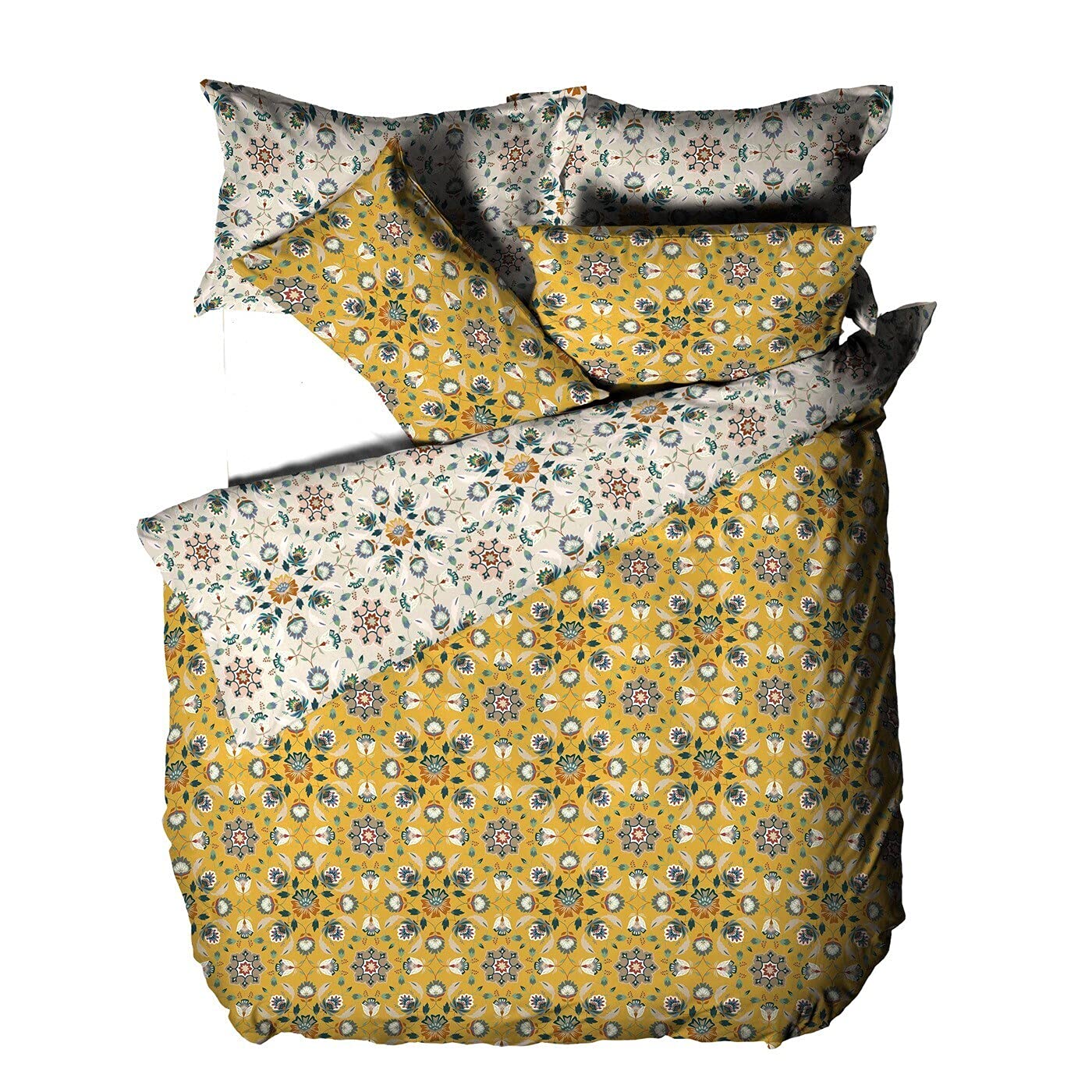furn. Folk Flora Duvet Cover and Pillowcase Set, Ochre, Single