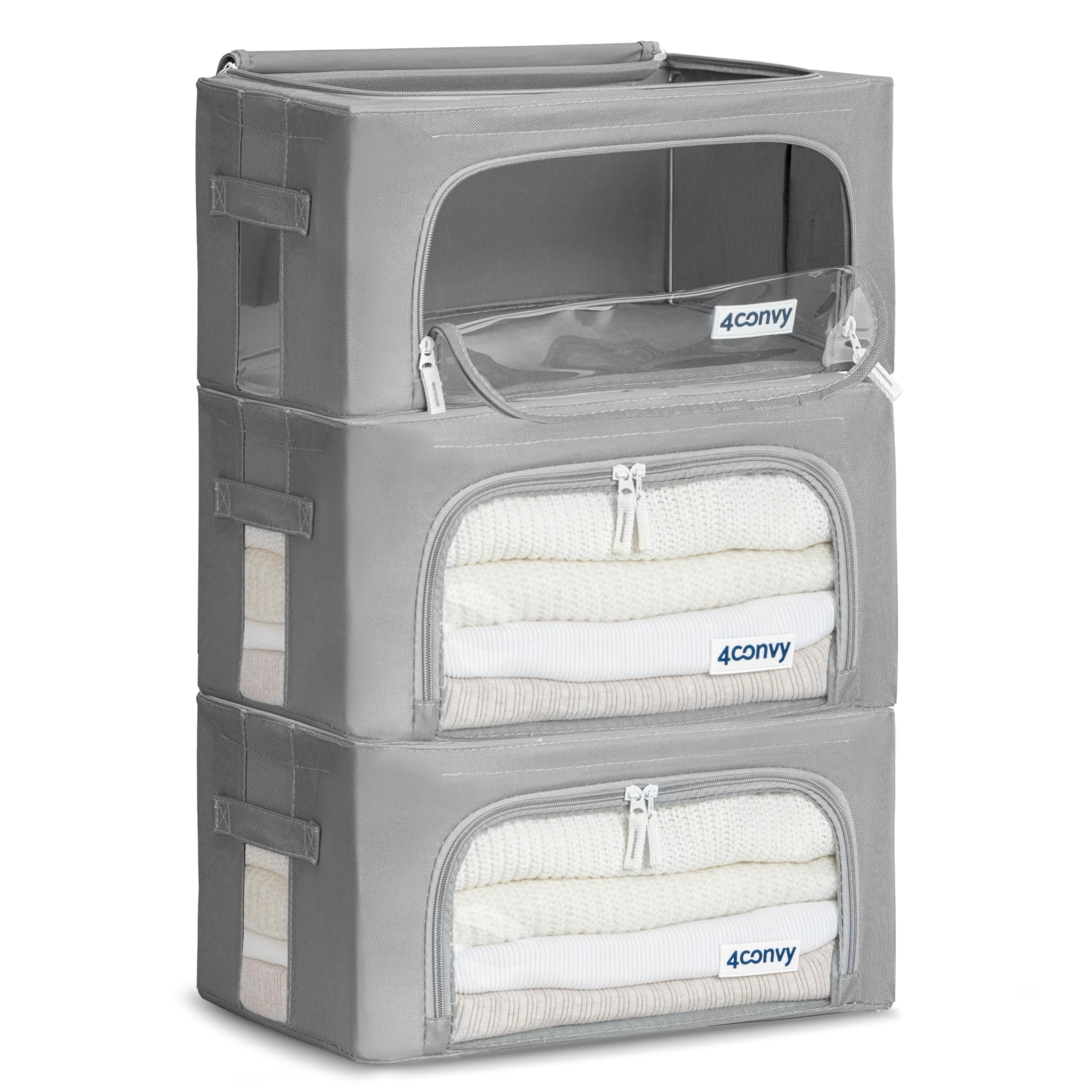 4CONVY Solid, Foldable Clothes Storage Box with Zipper - [2024 UPGRADED MATERIAL] Storage Bag for Duvets, Clothes, Bedding - Storage Box for Garments with Window