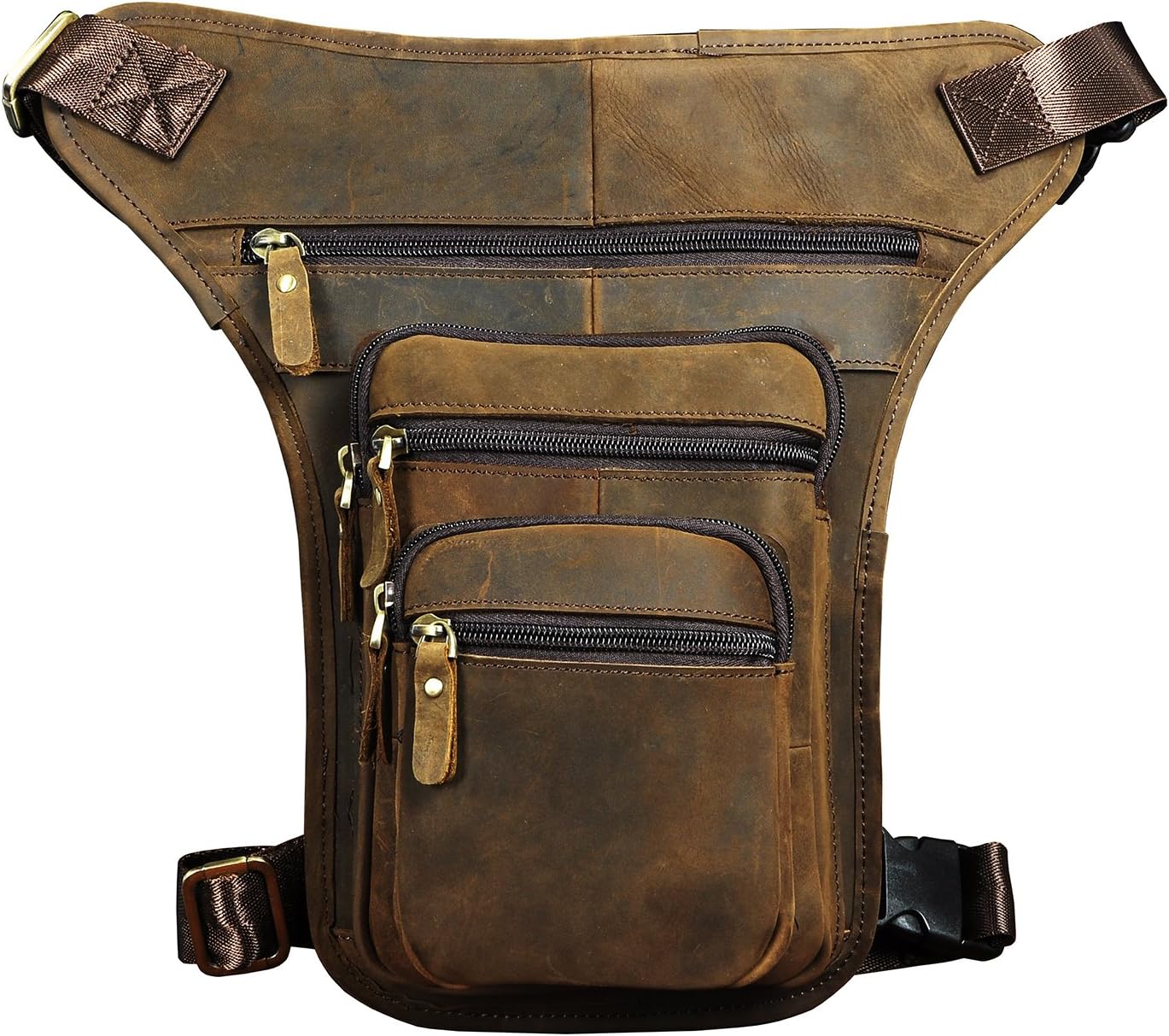 Le'aokuu Mens Genuine Leather Sport Outdoor Hip Bum Fanny Belt Waist Pack Drop Leg Thigh Messenger Bag 3111 (3111 Brown) - Image 4