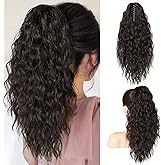 SEIKEA 18" Ponytail Extension Claw, PT002 Tia Long Multi Layered Hair FluffyThick Wavy Curly Clip in Hair Extensions Ponytail Natural Soft Synthetic Hairpiece for Women Black Brown