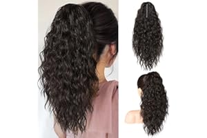 SEIKEA 18" Ponytail Extension Claw, PT002 Tia Long Multi Layered Hair FluffyThick Wavy Curly Clip in Hair Extensions Ponytail Natural Soft Synthetic Hairpiece for Women Black Brown