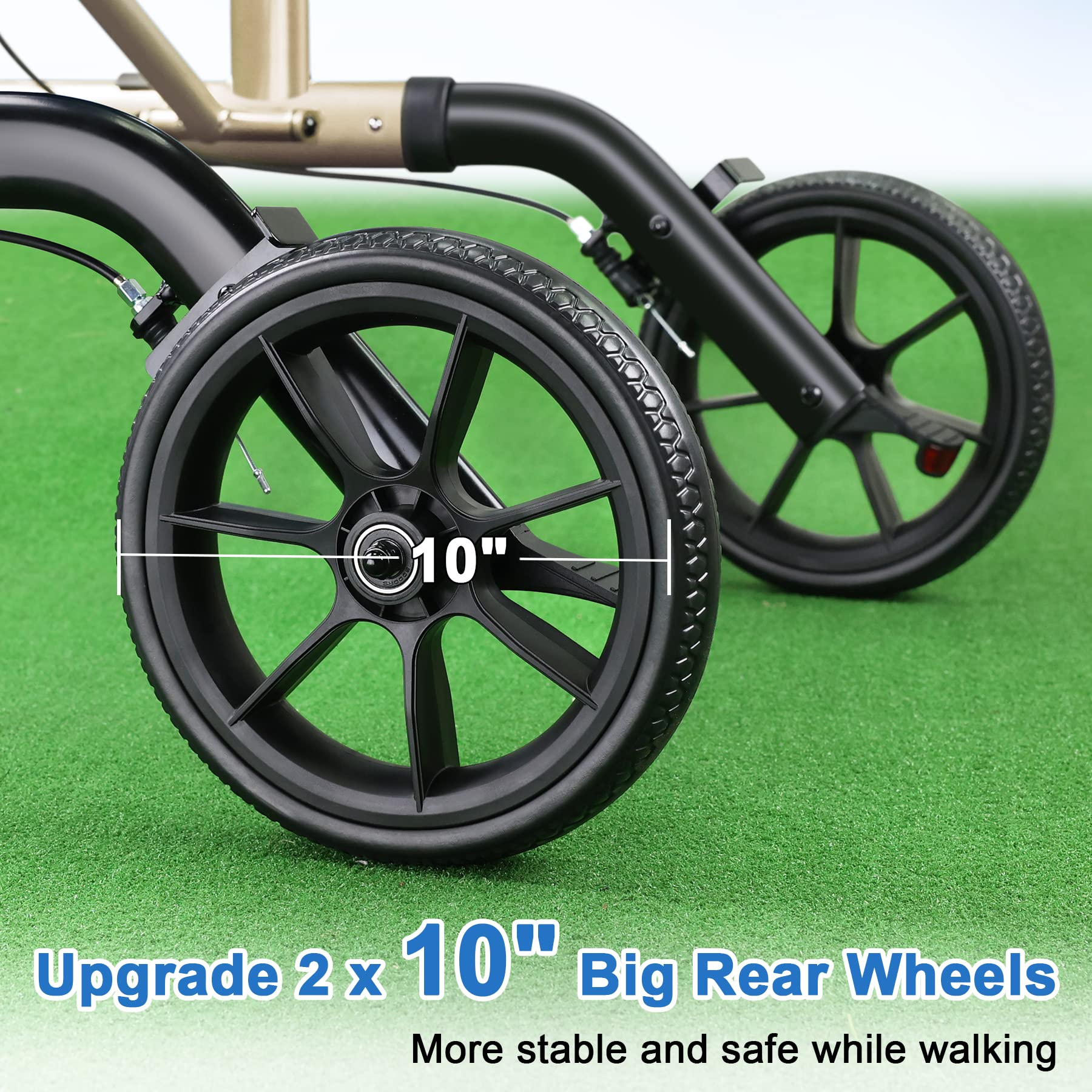 WALK MATE 2 in 1 Rollator Walker Transport Chair for Seniors, 10” Wheels Medical Rollator for Seniors with Widen Seat Backrest, Detachable & Adjustable Footrests Folding Walker Wheelchair Combo, Gold