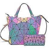 Aurodyne Geometric Luminous Crossbody Bag Set Reflective Holographic Handbag Unique Shoulder purse