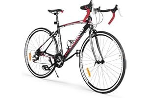 Brightpeak 700C Lightweight Aluminum Road Bike – 14-21 Speed Commuter Bicycle with Dual Disc/V Brakes for Men & Women (Black, Red, Blue, White)