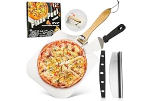 AGIgear Aluminum Pizza Spatula Set,12x14 Inch Metal Pizza Peel with Foldable Wooden Handle 14" Rocker Cutter,Pizza Server,for