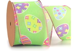 LaRibbons Easter Ribbon Wired 2.5 Inch x 12 Yards, Easter Eggs Wired Edge Ribbon Spring Ribbon for Easter Baskets Crafts Wrapping Wreath Bow DIY Decorative