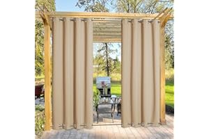 NICETOWN Outdoor Curtain for Patio Waterproof & Windproof 95" L, Thermal Insulated Top and Bottom Fixed Rustproof Grommets Light Block Outdoor Drape for Pool/Gazebo, Biscotti Beige, 1 Panel, W52 in