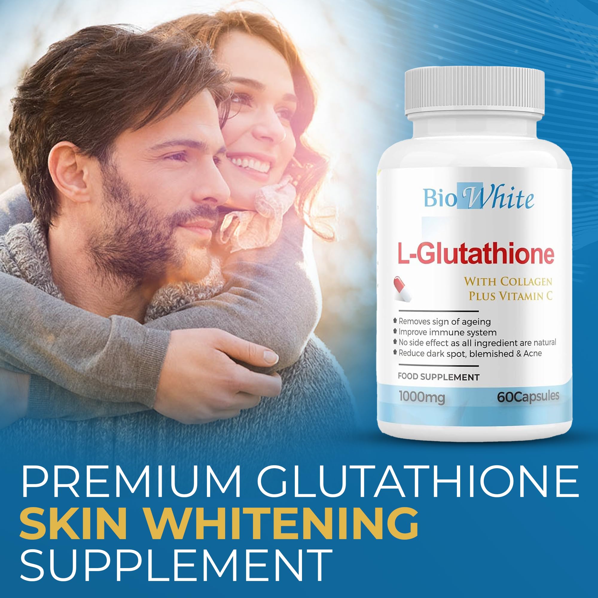 Mua Bio White Glutathione Supplement - Natural Skin Whitening Anti-Aging  Benefits and Improves Immunity, L-Glutathione Pills for Men & Women - Pure  Antioxidant, 60 Capsules (1000mg) trên Amazon Anh chính hãng 2026