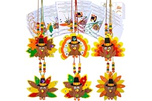 Winlyn 24 Sets Fall Craft Kits DIY Thanksgiving Turkey Necklaces Art Sets Autumn Maple Leaves Turkey Feathers Foam Thanksgiving Stickers for Kids Harvest Home Classroom Activities Party Favors