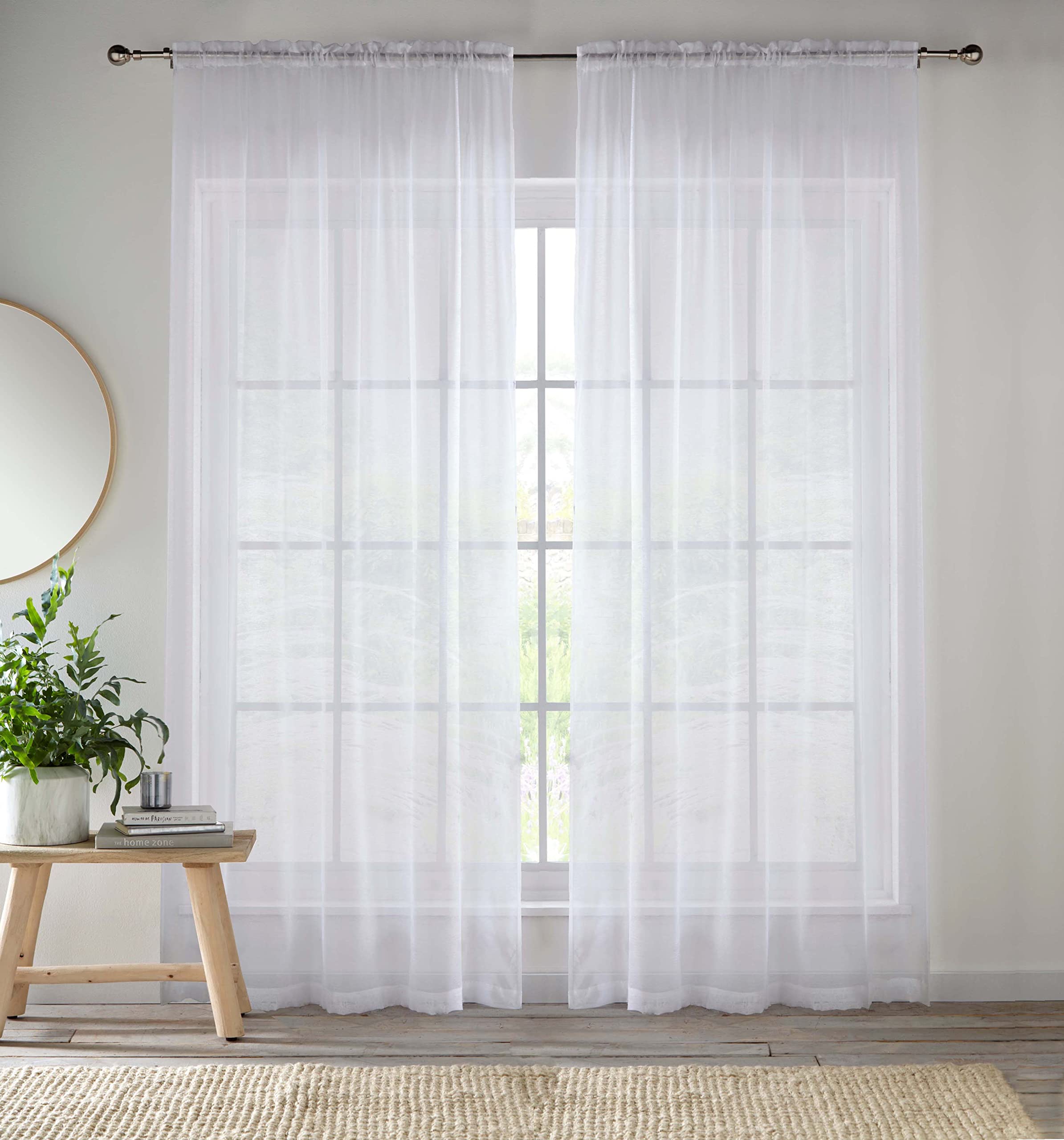 Enhanced Living White Voile Curtains for Living Room Panel Pair - 57 Wide x 48 Drop - Plain Woven Slot Top Sheer Curtains (57"x48") 145x122cm