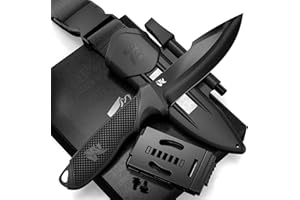 ODENWOLF WOLF-III Full Tang Survival Knife with Fire Starter and Sheath - Stylish Tactical Fixed Blade - Made of D2 Steel - Bushcraft and Camping Knife - With Belt Loop, Plug Lock & Multi Lok