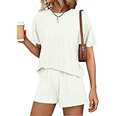 Two Piece Sets for Women Summer Short Sleeve T Shirts and Shorts Matching Lounge Set Crew Neck Loungewear Pajamas Outfits
