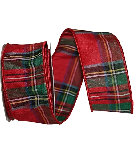 thumbnail image 2 of Red & Gold Metallic Gingham Ribbon - 2.5 Inch Wired Edge For Gift Wrapping & Decorations 2 of 9