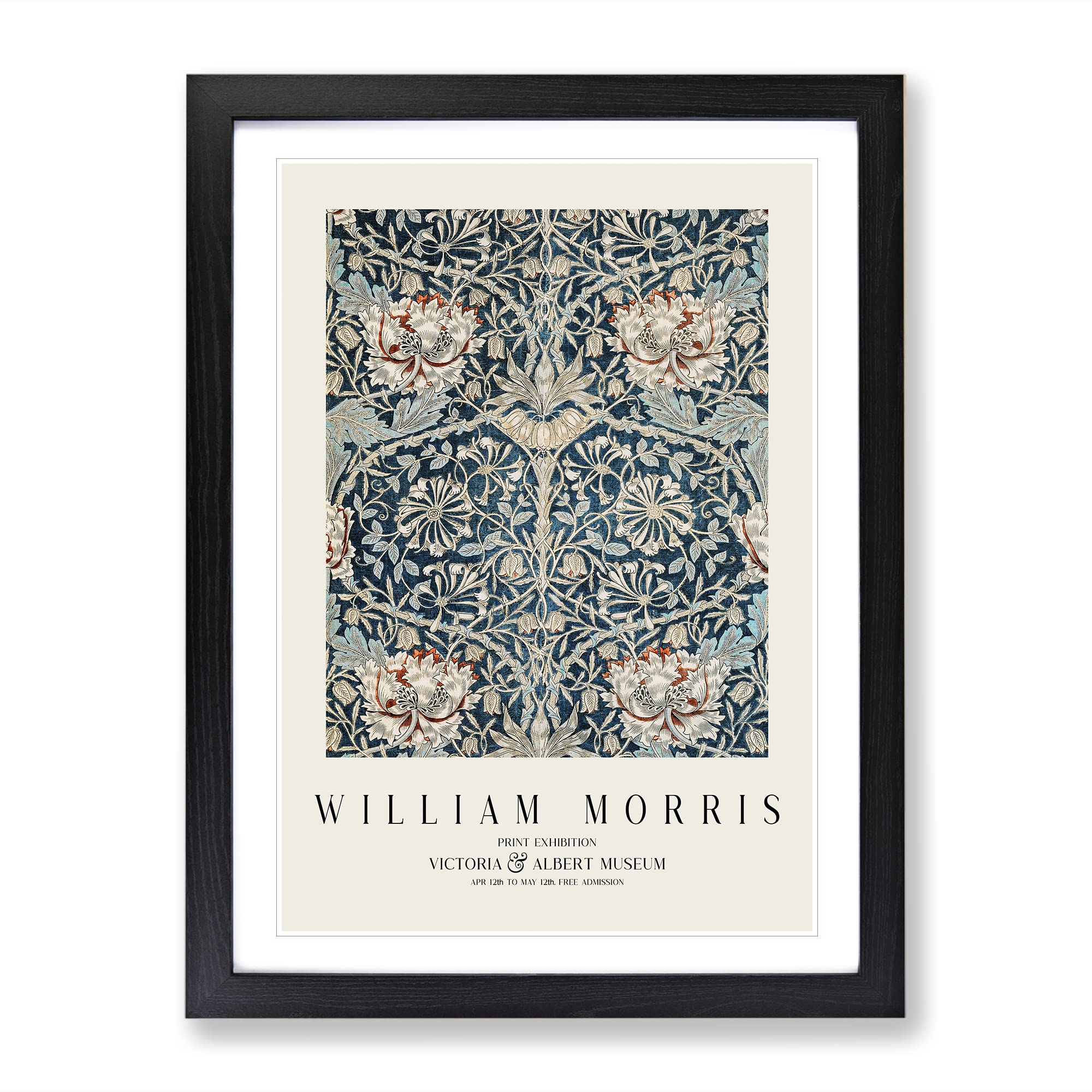 Honeysuckle Vol.2 By William Morris Exhibition Museum Painting Framed Wall Art Print, Ready to Hang Picture for Living Room Bedroom Home Office Décor, Black A3 (34 x 46 cm)