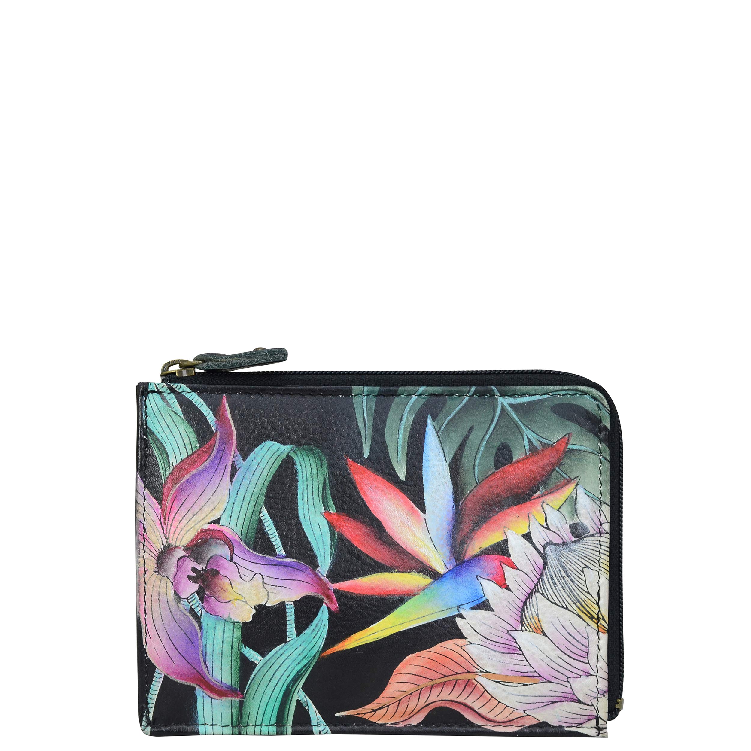 Anuschka Women’s Genuine Leather Card & Coin Case - Hand Painted Original Artwork - Island Escape Black