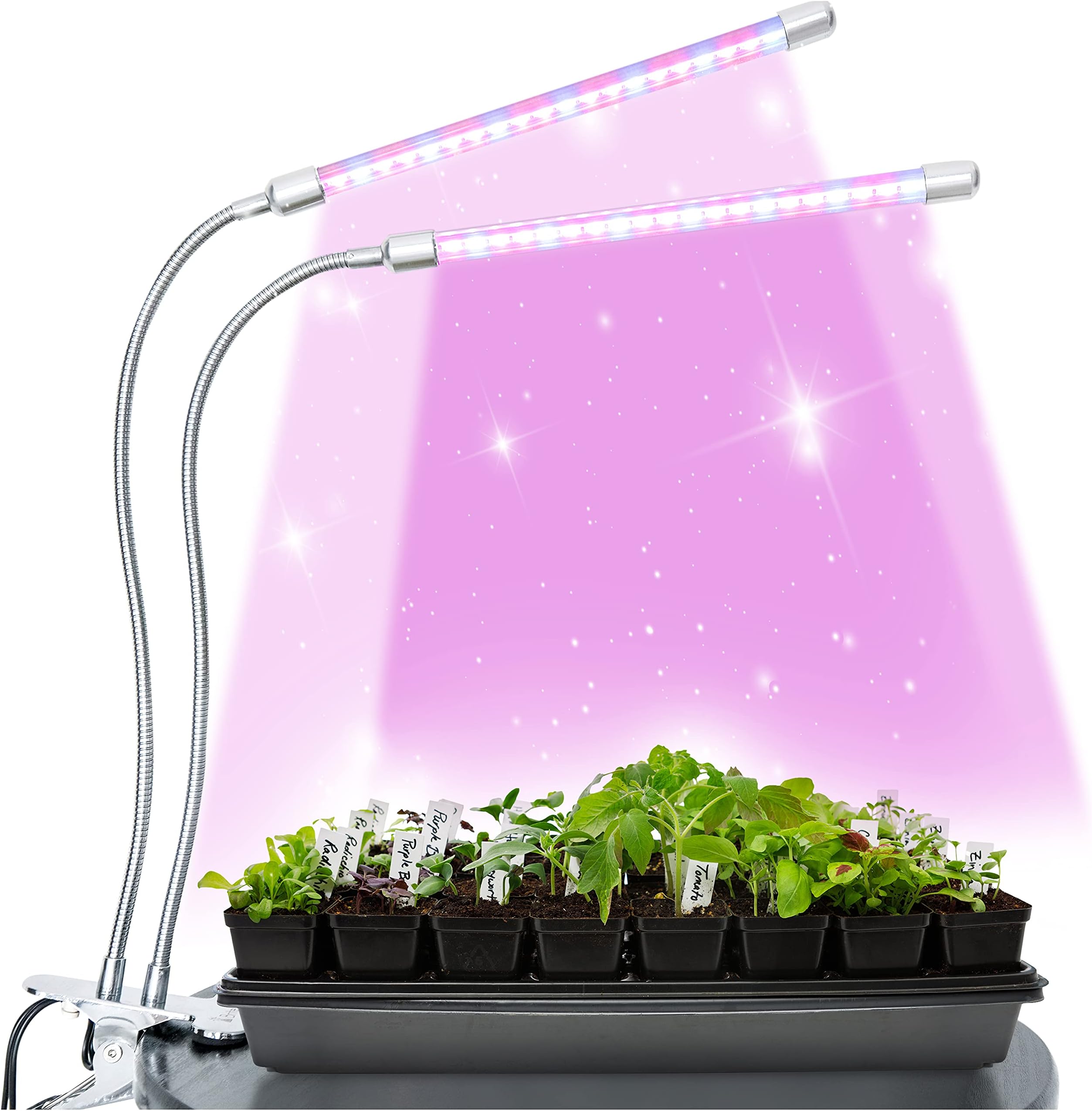LED Plant Lights for Indoor Plants, 20W Dual Head LED Grow Lights for Seedlings, Adjustable Gooseneck Growing Plant Lamp with Clip On Desk Clamp and Programmable Timer Allows Auto On Off