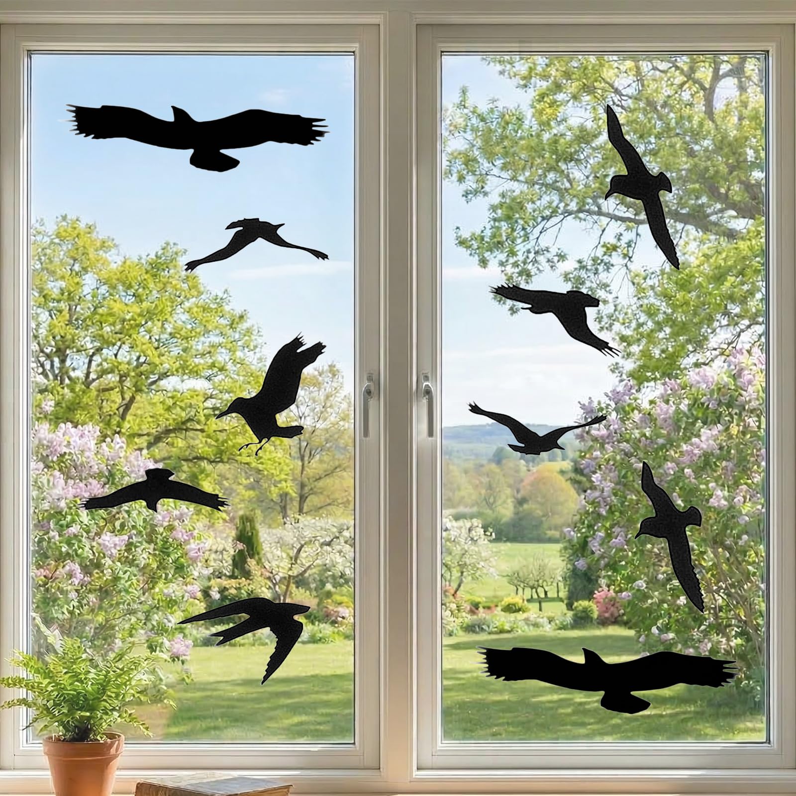 Window Bird Stickers Anti-Collision Decals Glass Door Protection Save Birds Strikes, Black, 10 PCS