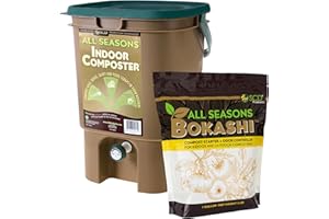 All Seasons Indoor Composter Kit, 5-Gallon Dark Tan Countertop Kitchen Compost Bin with 2 lbs. (1 Gallon) of Bokashi - Easily Compost in Your Kitchen After Every Meal by SCD Probiotics