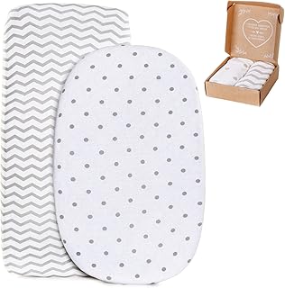 2 x Spannbettlaken für Kinderwagen, Beistellbett, Wiege und Stubenwagen - OEKO-Tex 100% Jersey Baumwolle - kuschelweiche Spannbetttuecher (Zig-Zag Punkte Grau Weiss, 90 x 40, 90 x 50 cm)