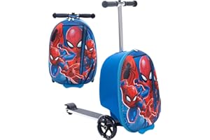 Fast Forward Spiderman Scooter Suitcase for Kids – 18” Lightweight Spiderman Luggage for Girls – (Luggage 11lbs and Scooter 100lbs)