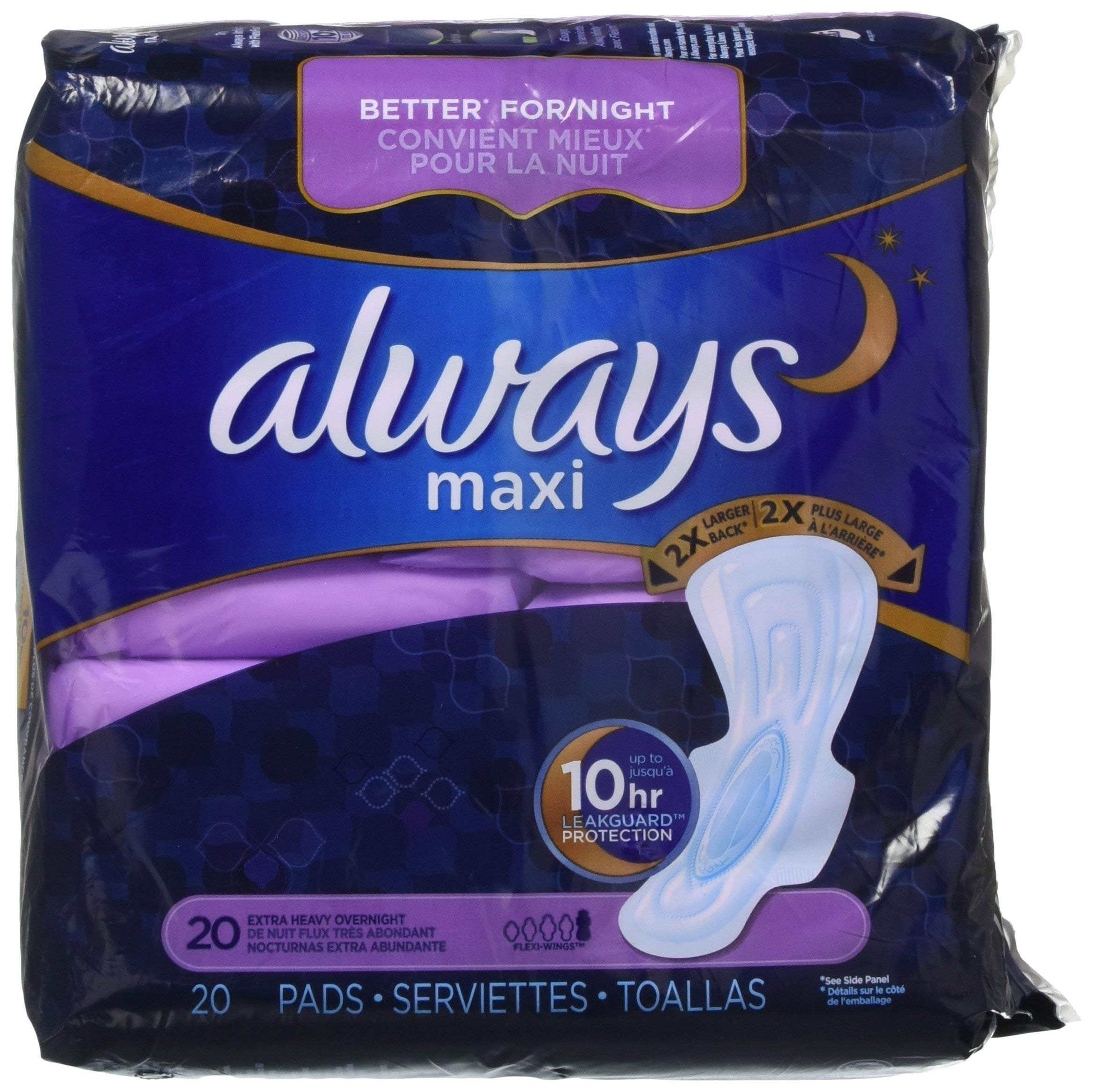 Always Extra Heavy Overnight Maxi Pads with FlexiWings 20 Count