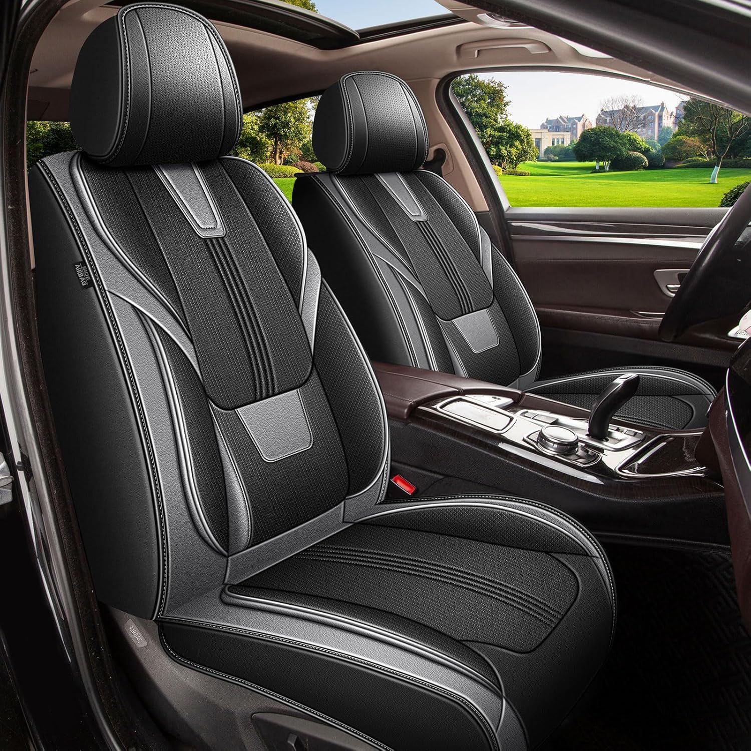 Photo 1 of AOMSAZTO Seat Covers 5PCS Full Set for Chevy Colorado 2015-2024 2025 2026 LT Z71 Work Truck ZR2 Trail Boss (Only Fit for 5 Seats): Leather Seat Cover Comfortable Breathable Waterproof(Black&Grey)
