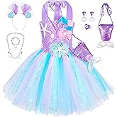 Topney Little Mermaid Tutu Dress for Girls - Princess Mermaid Ariel Costume with Accessories