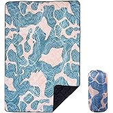 sheelokhwui Waterproof Outdoor Blanket, 79" x 55" Large Packable Picnic Blankets, Foldable Picnic Mat for Park, Lawn, Grass, Beach, Concert (Abstract Line)