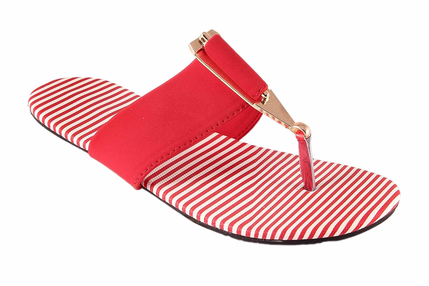 red choice collection red & white striped flat slippers for women and girls (rc068)