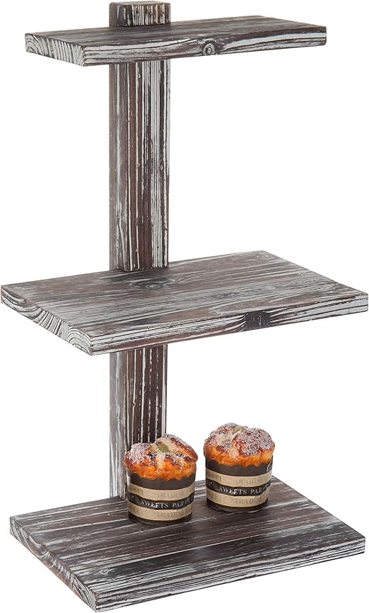 Amazon Com Mygift 21 Inch 3 Tier Torched Wood Dessert Pastry Stand Cupcake Stands