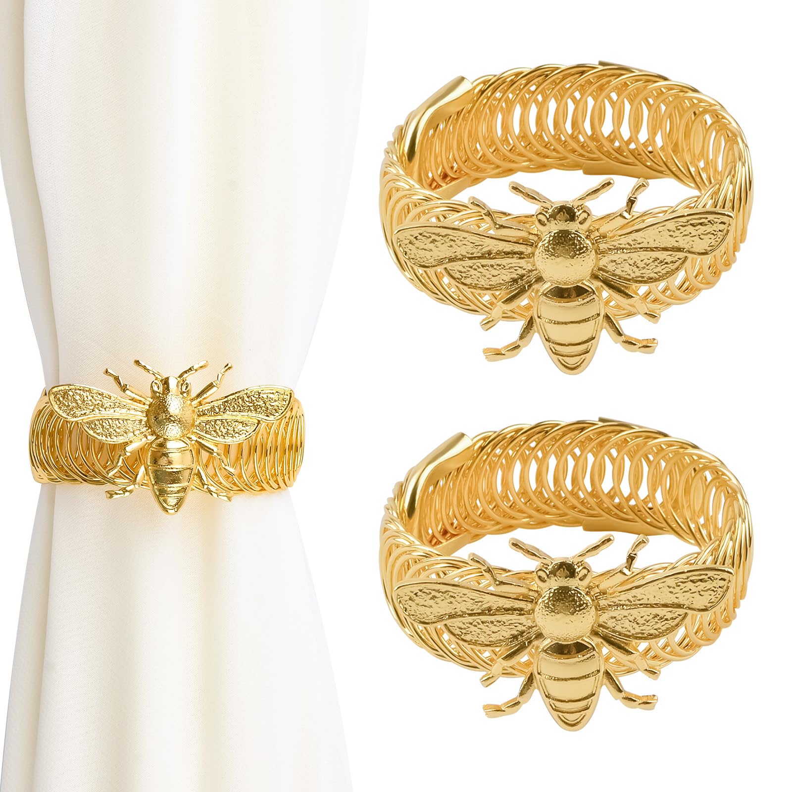 UFURMATE Curtain Tiebacks, 2Pcs Zinc Alloy Drapery Holdback Modern Simple Style Curtain Tie Backs Strenchy Wire Rope Curtain Straps for Home Decor (Gold Bee)