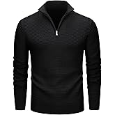 MAGCOMSEN Men's Sweaters 1/4 Zip Knit Waffle Textured Pullover for Fall Winter Warm Soft Sweater