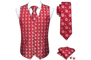 BARRY.WANG Barry. Wang Mens Christmas Vest with Snow/Snowman/Christmas Tree Red/Green Holiday Waistcoat Bowtie Set Party Halloween
