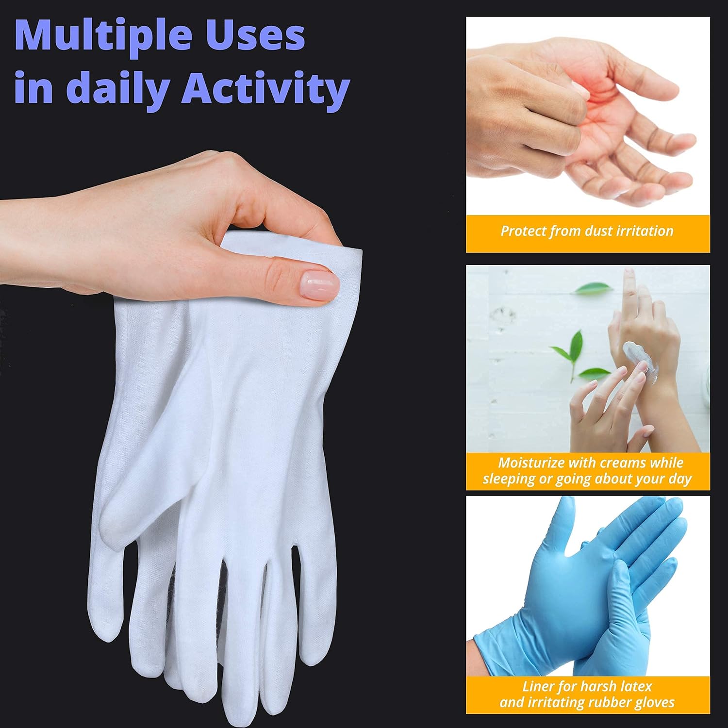Charmics White Cotton Gloves for Dry Hands, Moisturizing Gloves Overnight, Large Eczema Gloves, SPA Gloves, Premium White Gloves Women and Men (5 Pairs) : Beauty