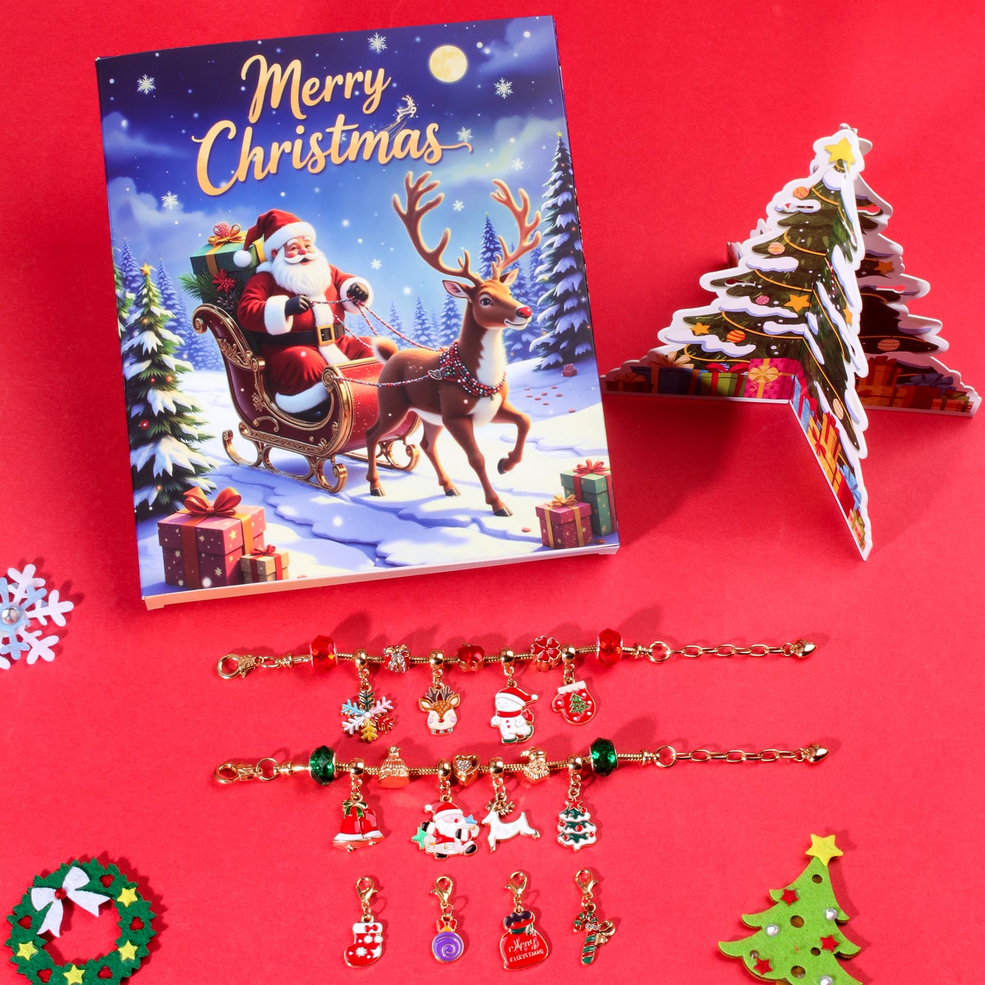 Christmas Advent Calendar Bracelets for Kids - 24 Day DIY Jewelry Making Kit with 22 Charm Beads & 2 Adjustable Bracelets - Advent Calendar for Girls,Creative Gift for Kids,Teens,Women