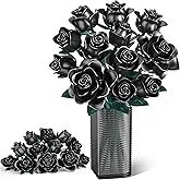 Black Roses Bouquet Building Set, 634Pcs Artificial Rose with 3 Blooming Stages, DIY Floral Home Office Decor for Adults & Kids Ages 6+, Gift for Birthday Valentine's Day Halloween Christmas