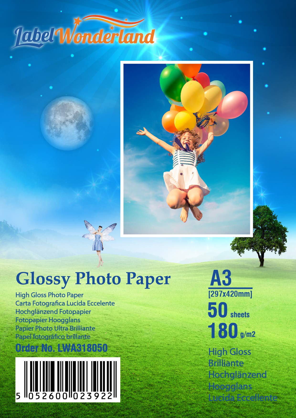 50 Sheets 180 GSM Premium Glossy A3 Photographic Paper (297 mm x 420 mm), A3 Picture Printer Paper for Inkjet Printers Labelwonderland (A3-50 Sheets)