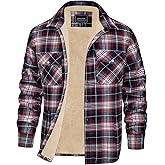 EKLENTSON Men's Flannel Shirt Jacket Thick Fleece Lined Jackets Plaid Sherpa Jacket Cotton Winter Jackets With 5 Pockets