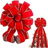 Waydress Velvet Christmas Tree Topper Bow 108x13 Inches Velvet Bow with Long Streamers Extra Large Christmas Bows for Rustic Farmhouse Xmas Tree Home Decor(Red Color)