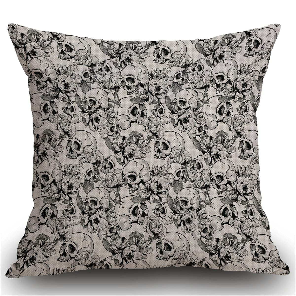 Smooffly Decorative Throw Pillow Cover for Couch Sofa Home Decor,Day Of The Dead Festive Celebration Mexican Spanish Sketch Dead Skulls Art Print Black and White Pillow case 18x18 Inch