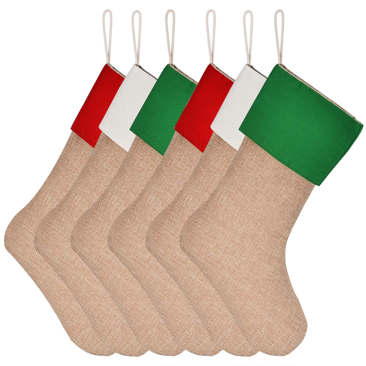 Sunshane Burlap Christmas Stockings Xmas Fireplace Hanging Stockings Decoration Stockings for Christmas Decoration DIY Craft (Color Set 11, 6)
