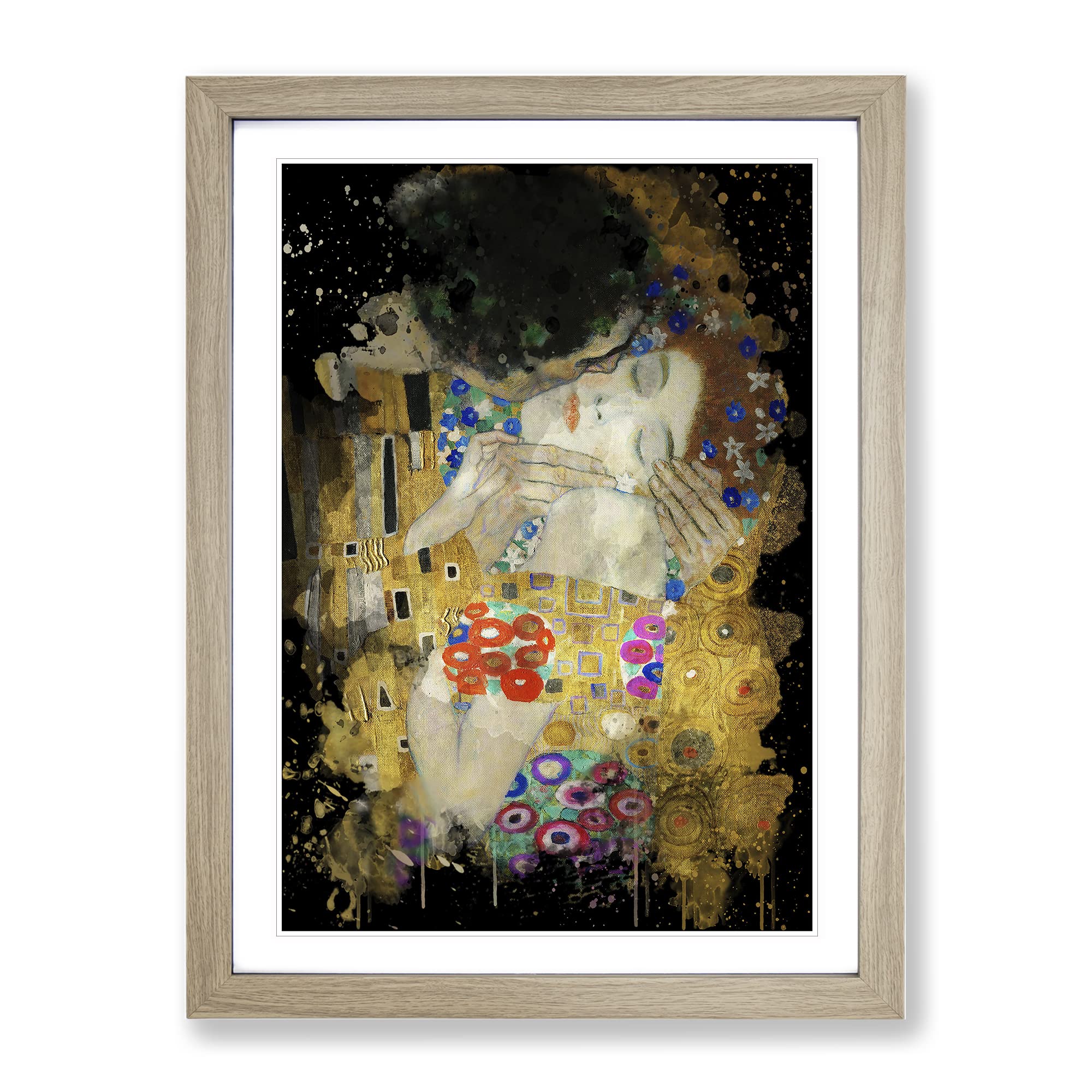 Gustav Klimt The Kiss No.4 Modern Cb Framed Wall Art Print, Ready to Hang Picture for Living Room Bedroom Home Office Décor, Oak A4 (34 x 25 cm)